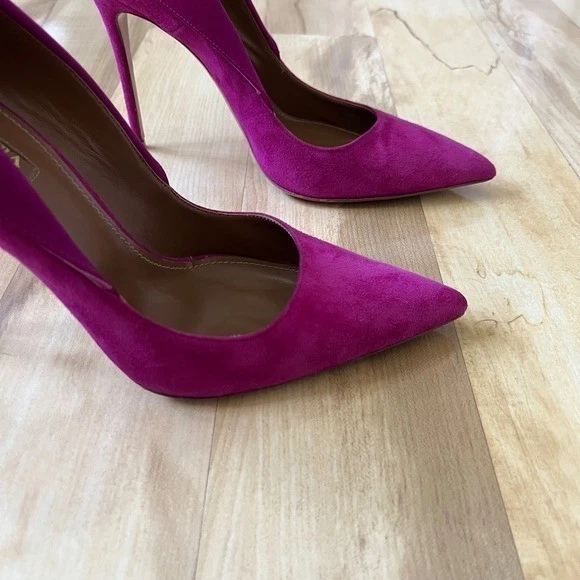 Aquazzura Pumps女式美国8.5欧元38.5 Fuschia粉色麂皮绒皮革高跟鞋鞋-
