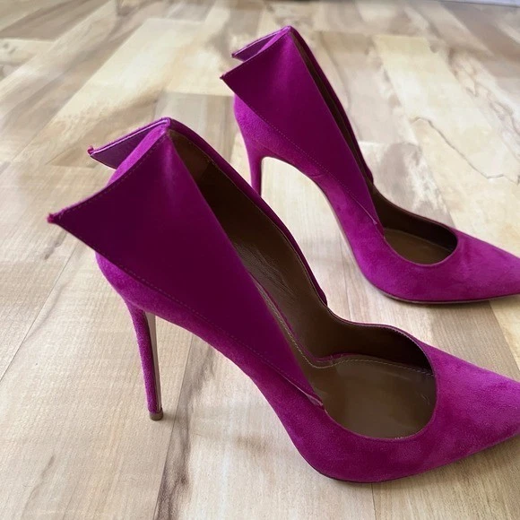 Aquazzura Pumps女式美国8.5欧元38.5 Fuschia粉色麂皮绒皮革高跟鞋鞋-