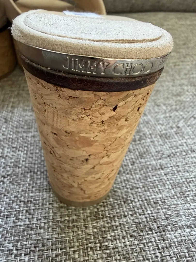 Jimmy Choo 伦敦麂皮绒拖鞋凉鞋米色裸色 39 码楔形懒人鞋-