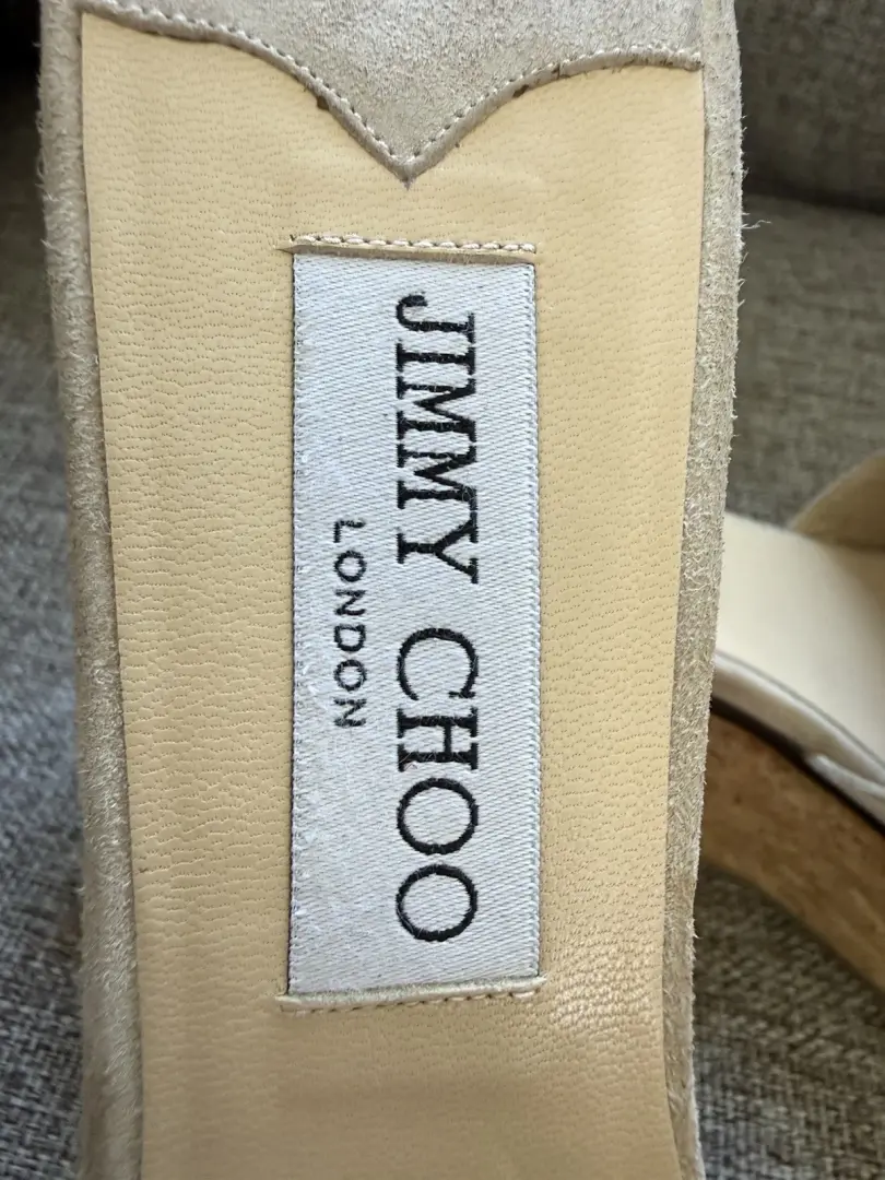 Jimmy Choo 伦敦麂皮绒拖鞋凉鞋米色裸色 39 码楔形懒人鞋-