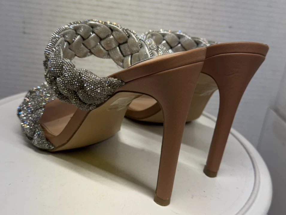 Steve Madden Kenley 银色水钻编织 4.25 高跟鞋凉鞋女式 7.5-
