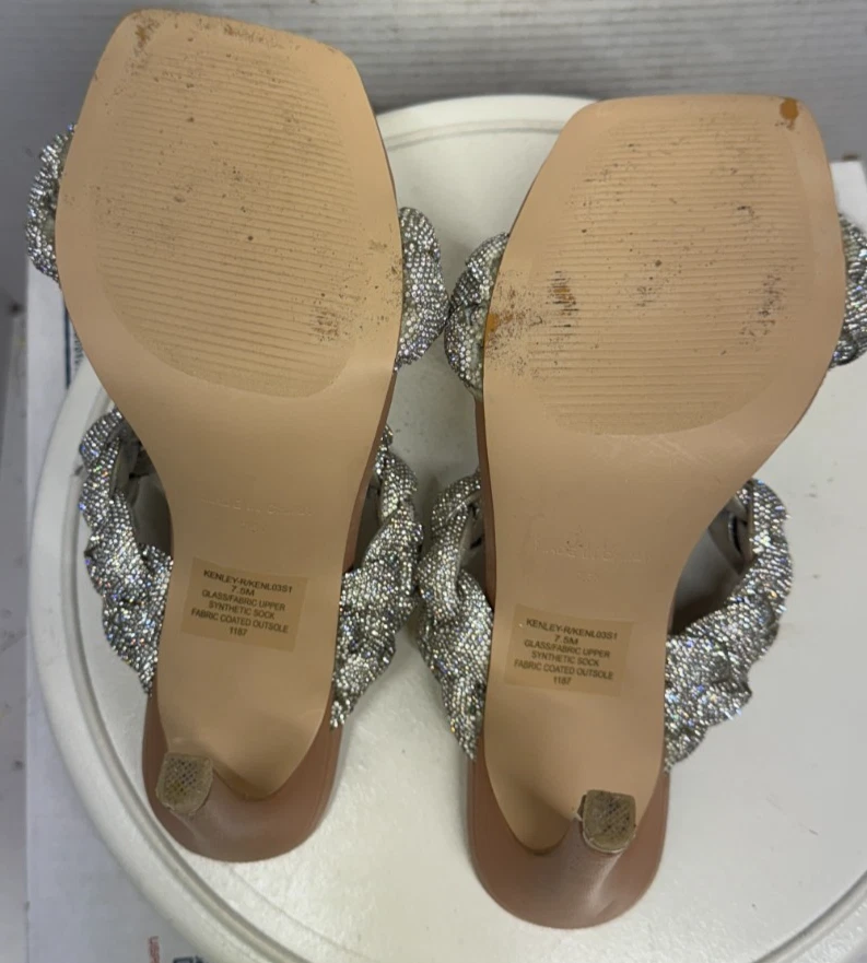 Steve Madden Kenley 银色水钻编织 4.25 高跟鞋凉鞋女式 7.5-
