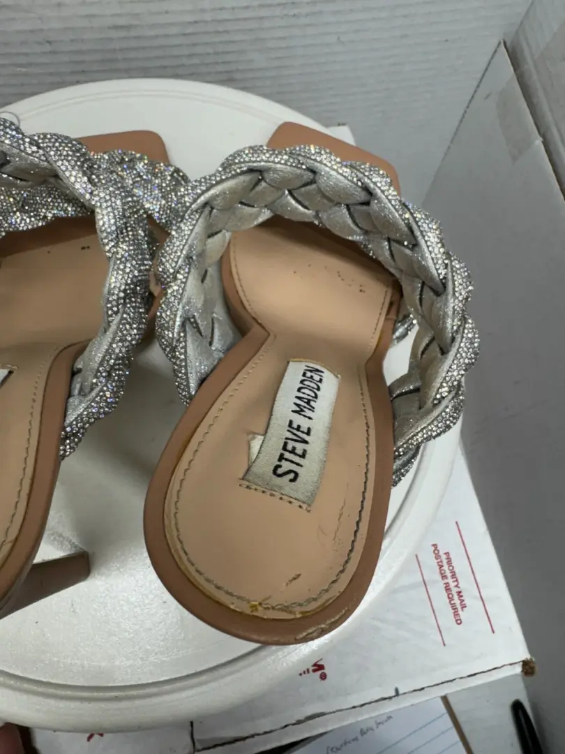 Steve Madden Kenley 银色水钻编织 4.25 高跟鞋凉鞋女式 7.5-