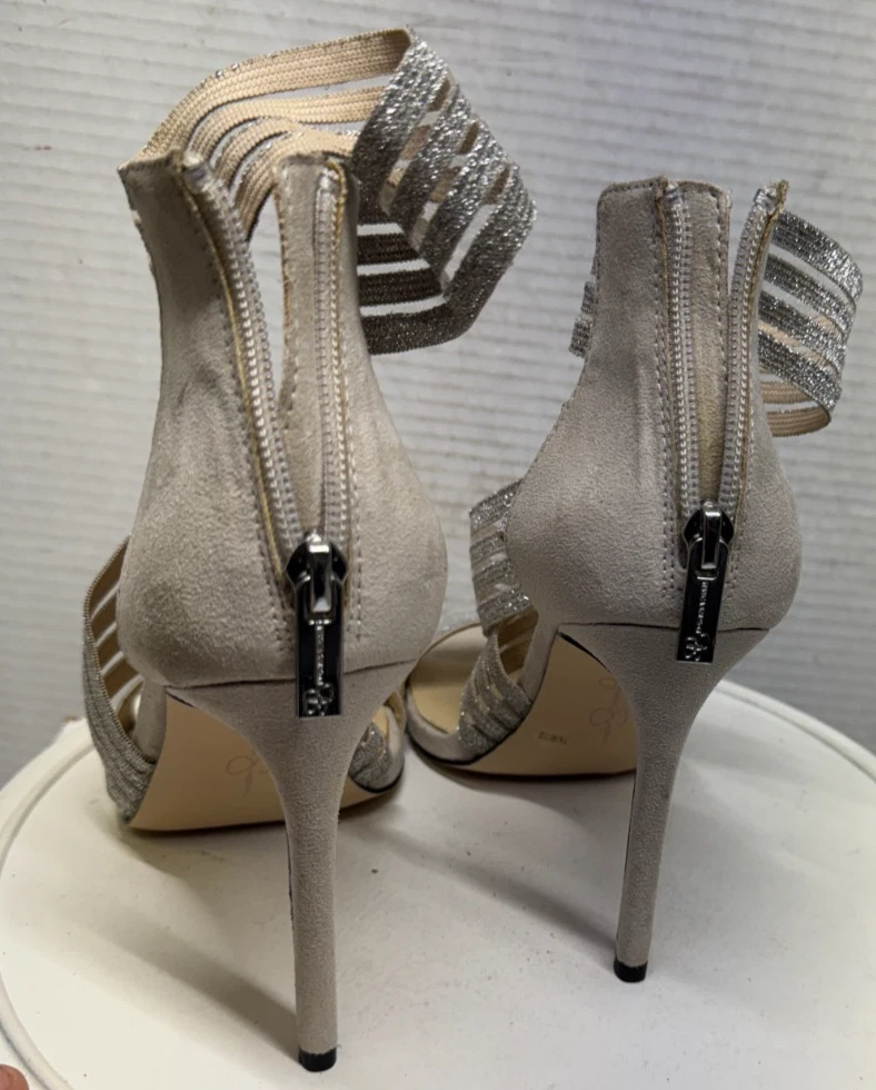 Jessica Simpson Jivero 女式 4.25 细高跟鞋凉鞋银色拉链带 7.5 38-