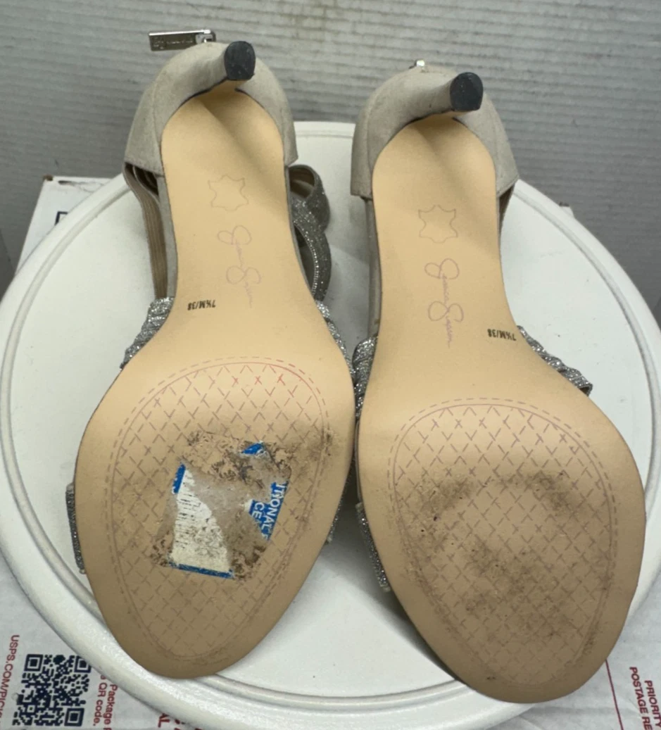 Jessica Simpson Jivero 女式 4.25 细高跟鞋凉鞋银色拉链带 7.5 38-