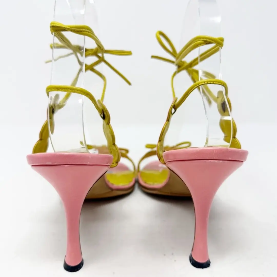 Manolo Blahnik 踝带凉鞋高跟鞋扇贝粉色黄色女式 EU 37 码-