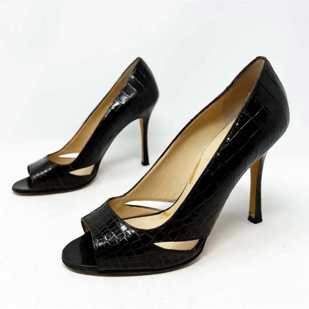 Manolo Blahnik Farinelli Croc 露趾镂空高跟鞋女式 EU 36 码-