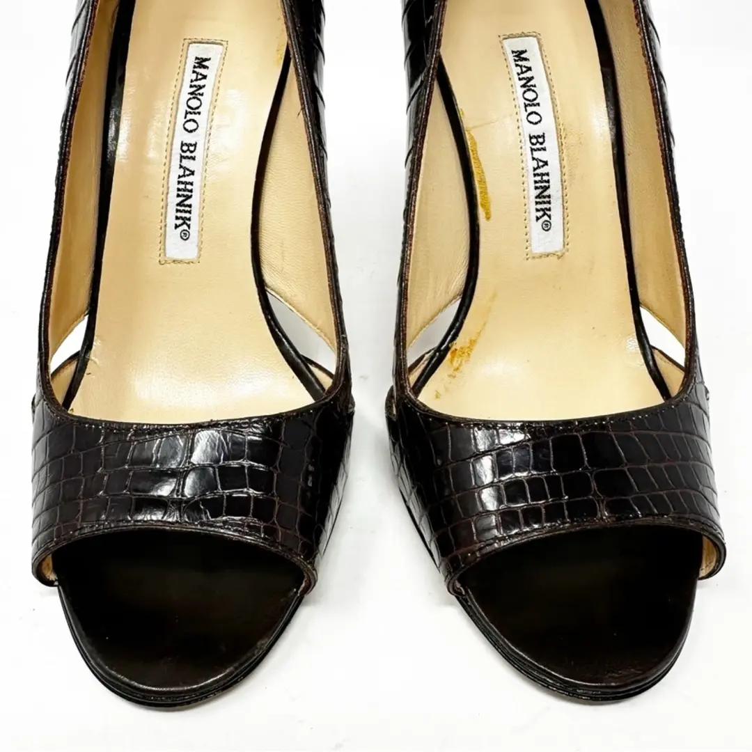 Manolo Blahnik Farinelli Croc 露趾镂空高跟鞋女式 EU 36 码-