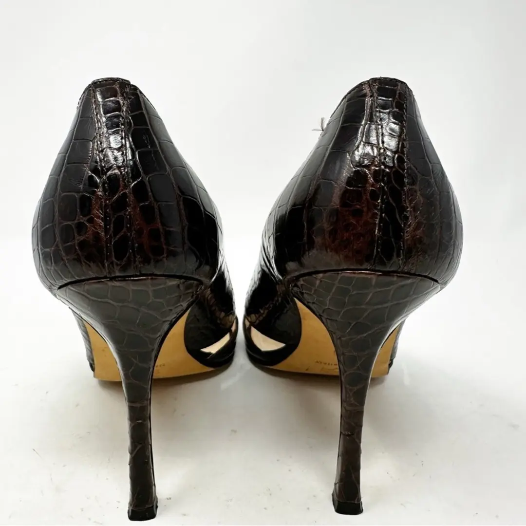 Manolo Blahnik Farinelli Croc 露趾镂空高跟鞋女式 EU 36 码-