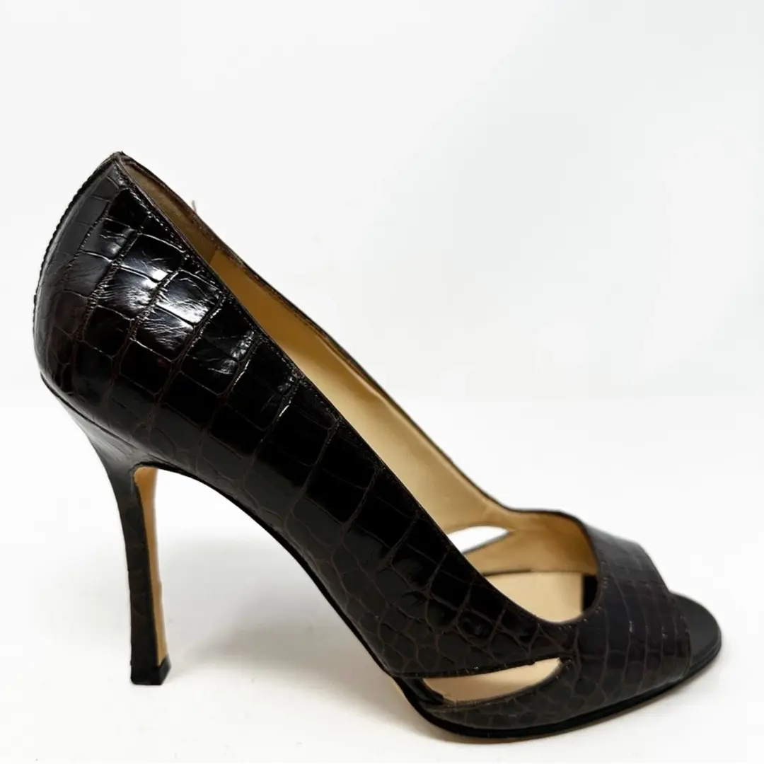 Manolo Blahnik Farinelli Croc 露趾镂空高跟鞋女式 EU 36 码-
