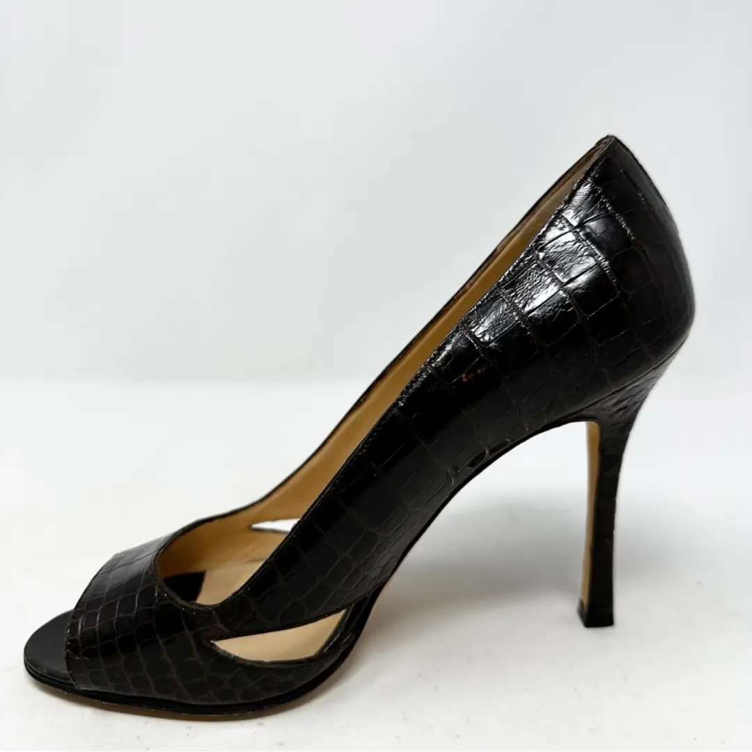 Manolo Blahnik Farinelli Croc 露趾镂空高跟鞋女式 EU 36 码-