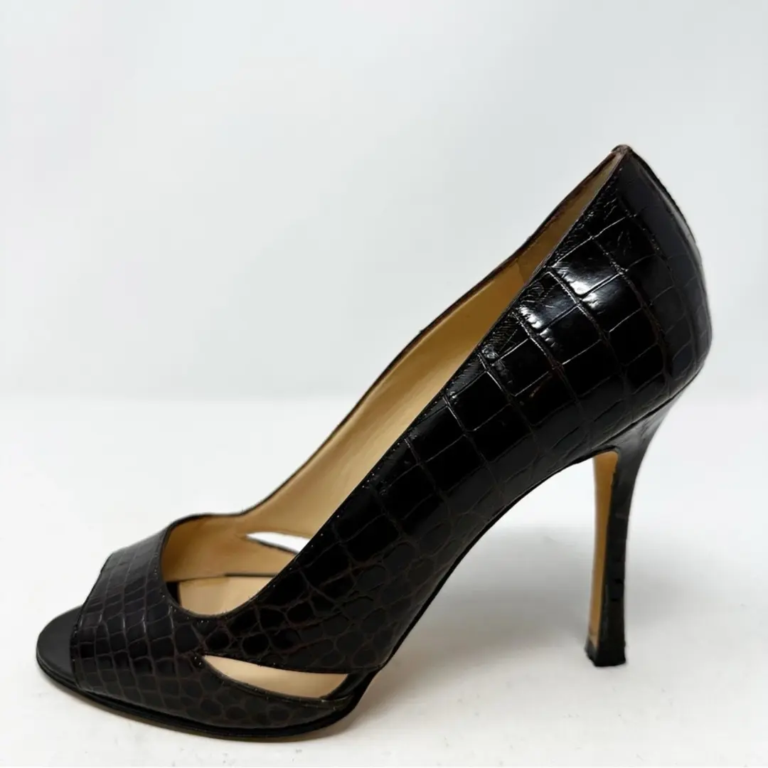 Manolo Blahnik Farinelli Croc 露趾镂空高跟鞋女式 EU 36 码-
