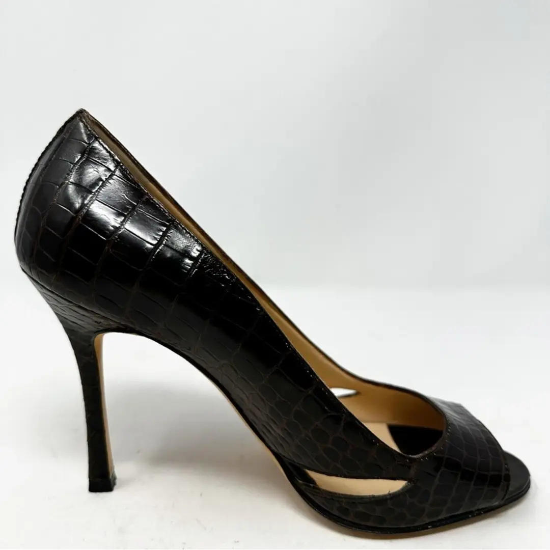 Manolo Blahnik Farinelli Croc 露趾镂空高跟鞋女式 EU 36 码-