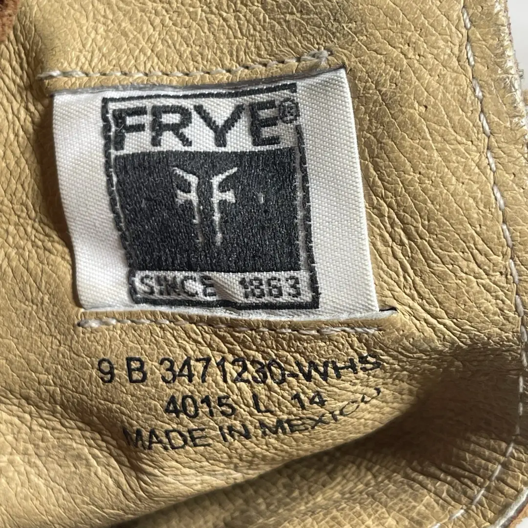 FRYE 9B 棕色皮革露趾露背短靴高跟鞋西波西米亚墨西哥-