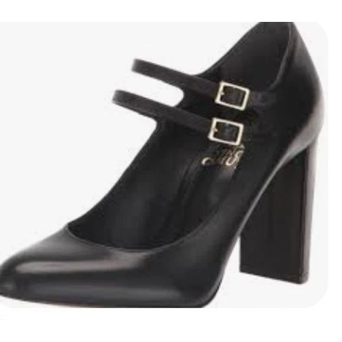 Vince Camuto Vampy 黑色皮革双肩带 Mary Jane 块跟高跟鞋 尺寸 9M-