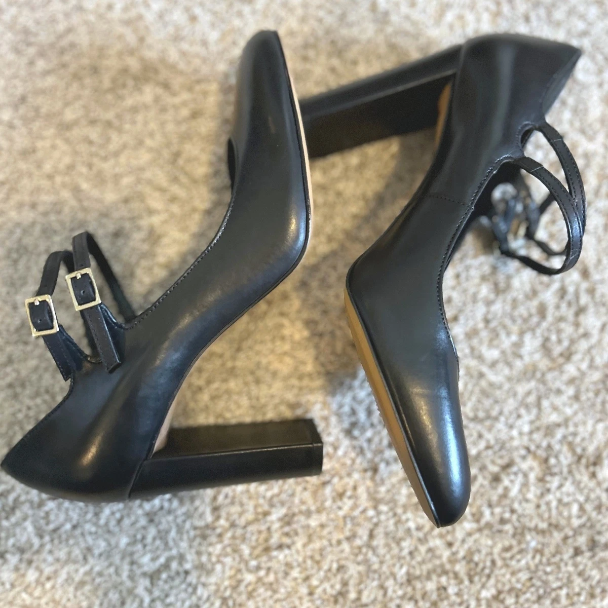 Vince Camuto Vampy 黑色皮革双肩带 Mary Jane 块跟高跟鞋 尺寸 9M-