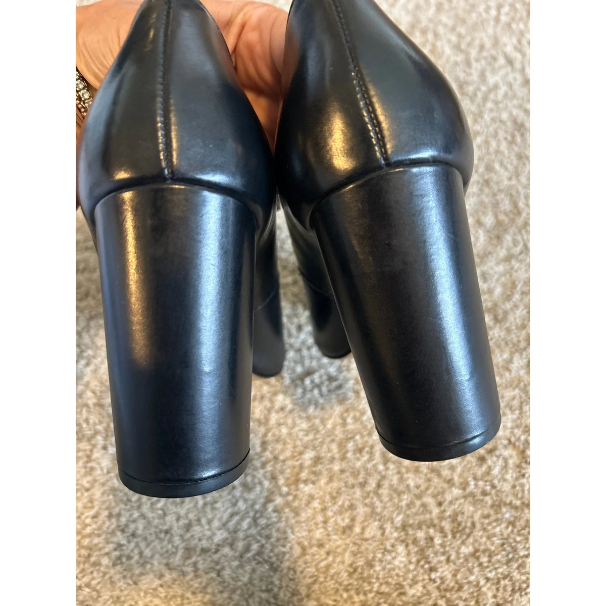 Vince Camuto Vampy 黑色皮革双肩带 Mary Jane 块跟高跟鞋 尺寸 9M-