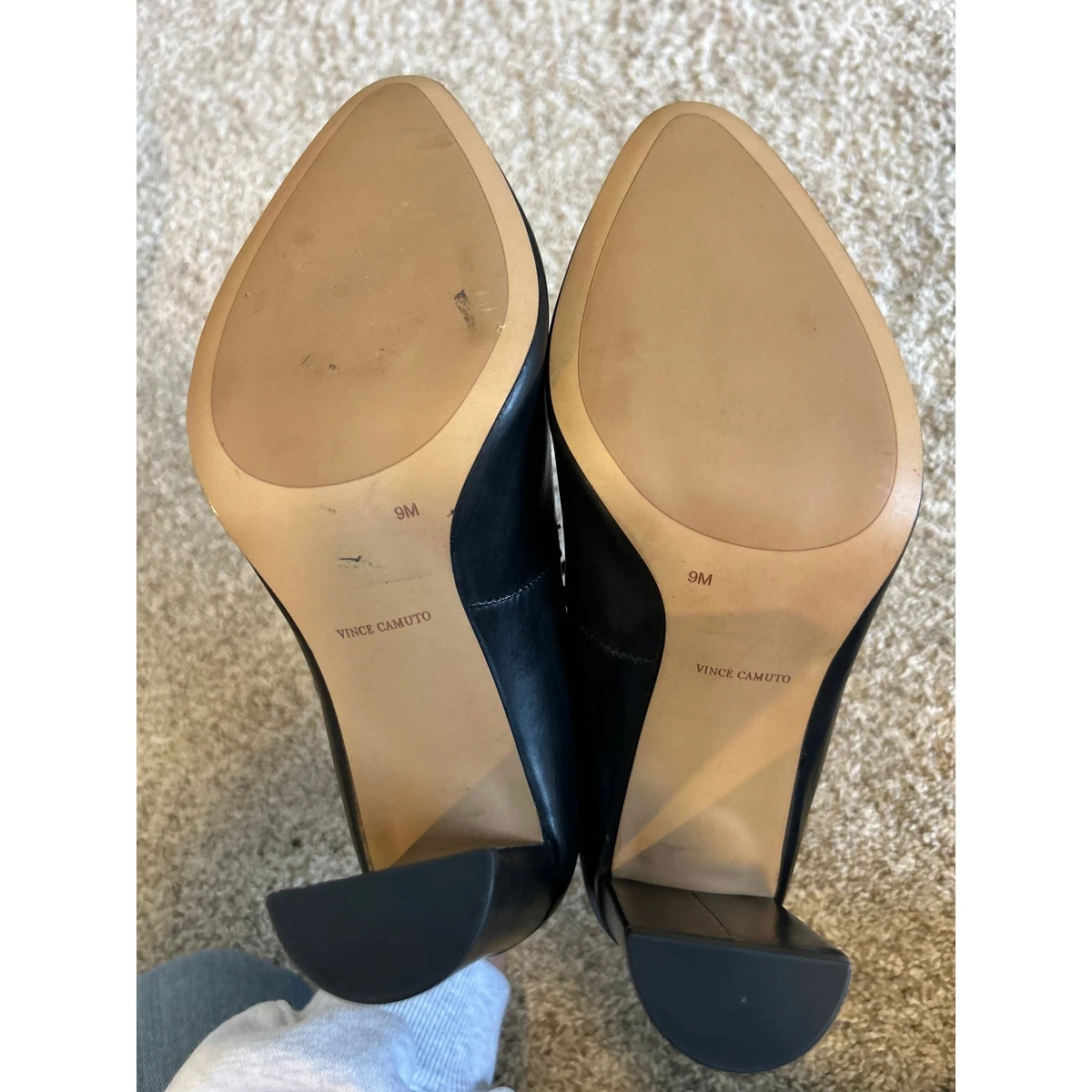 Vince Camuto Vampy 黑色皮革双肩带 Mary Jane 块跟高跟鞋 尺寸 9M-