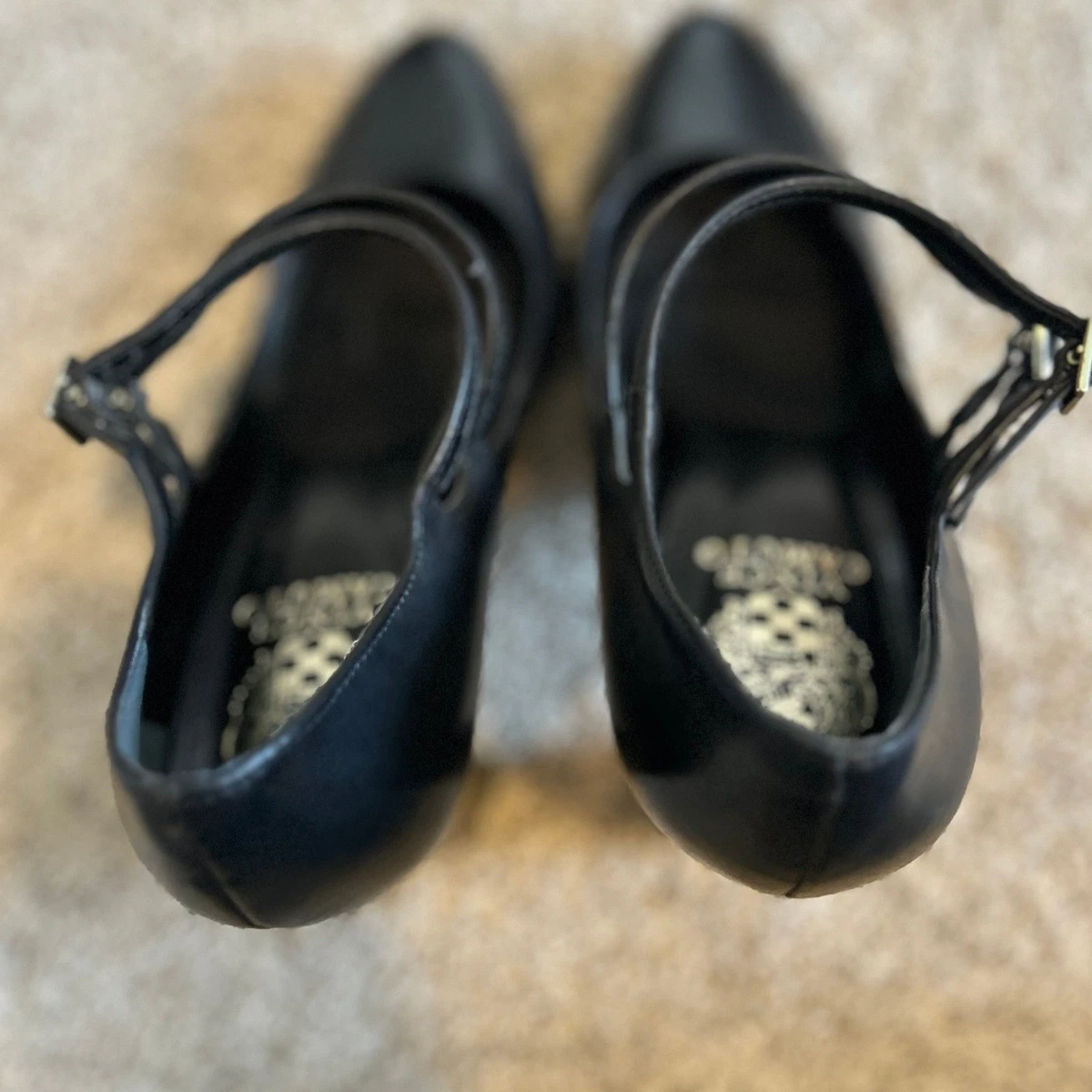 Vince Camuto Vampy 黑色皮革双肩带 Mary Jane 块跟高跟鞋 尺寸 9M-