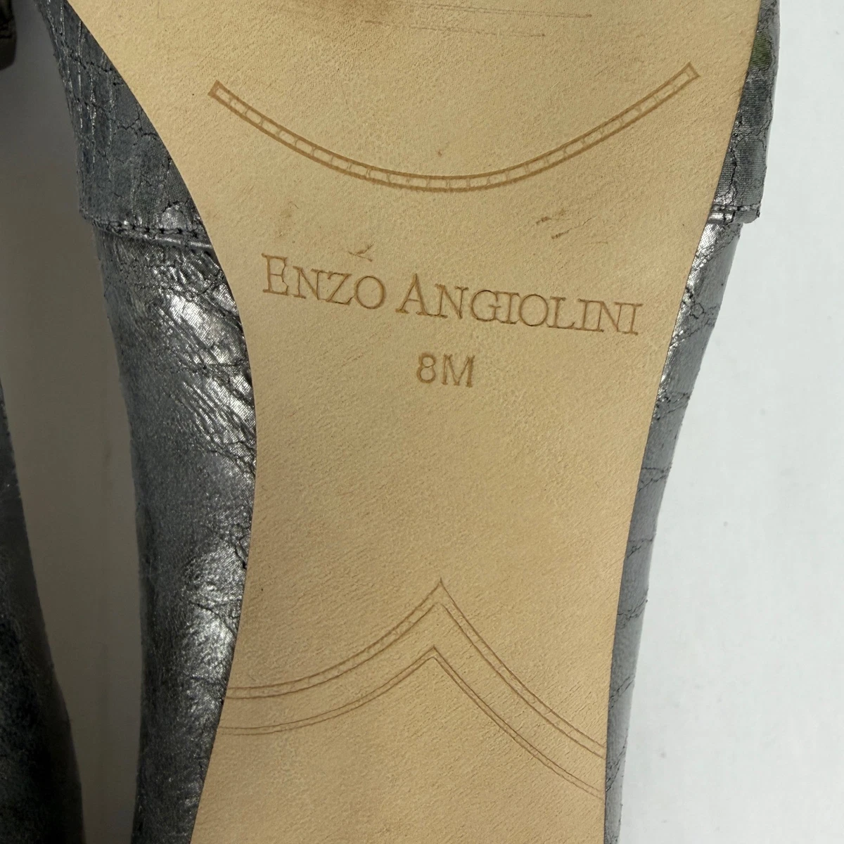 Enzo Angiolini Venezia Pewter 金属色蛇皮露趾蝴蝶结高跟鞋女式 8M-
