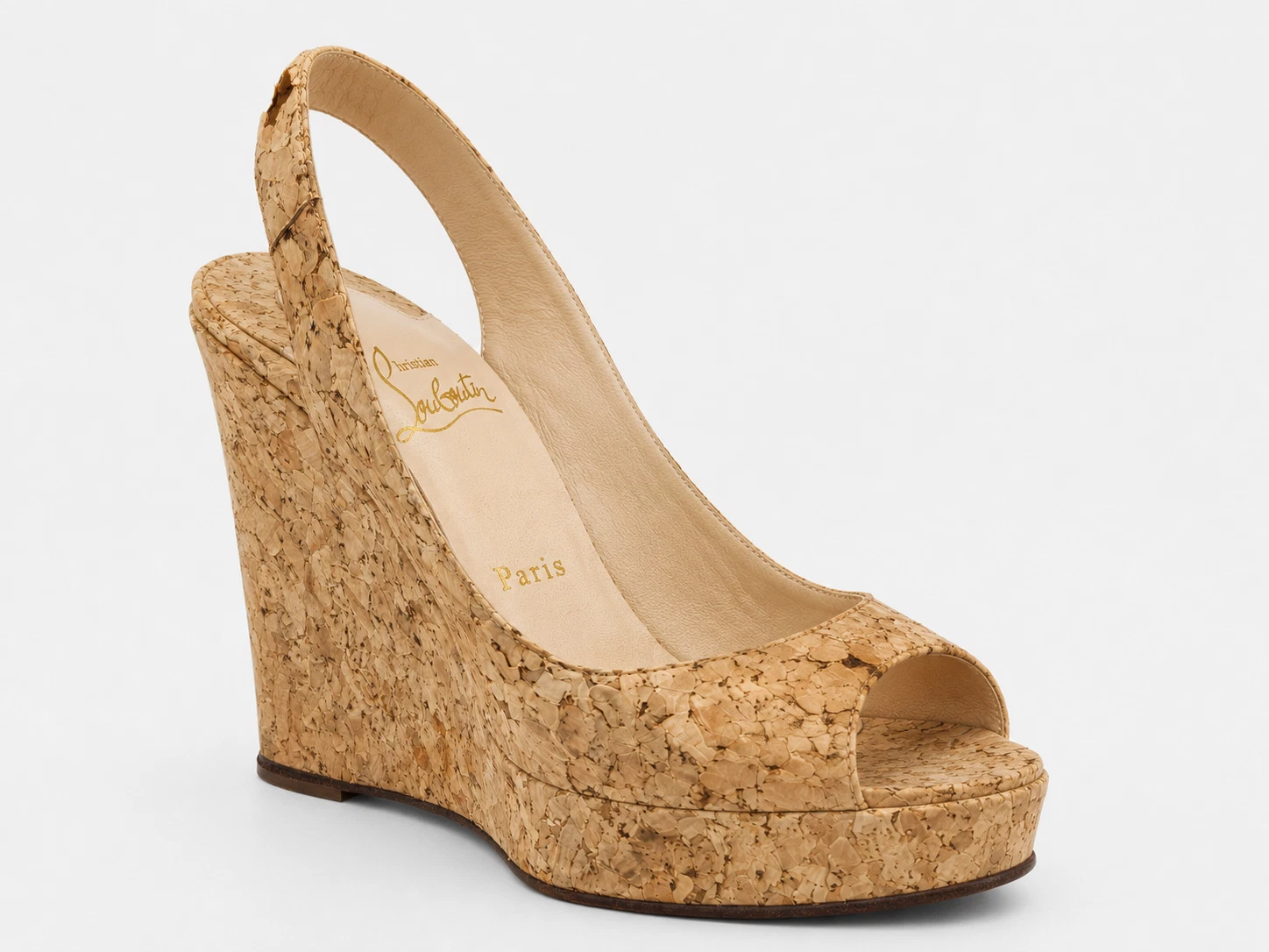 $895 CHRISTIAN LOUBOUTIN 软木楔形凉鞋(35 EU;5 US)二手带缺陷美人-