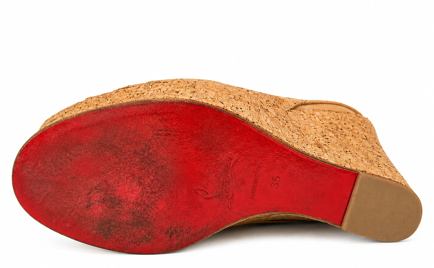 $895 CHRISTIAN LOUBOUTIN 软木楔形凉鞋(35 EU;5 US)二手带缺陷美人-