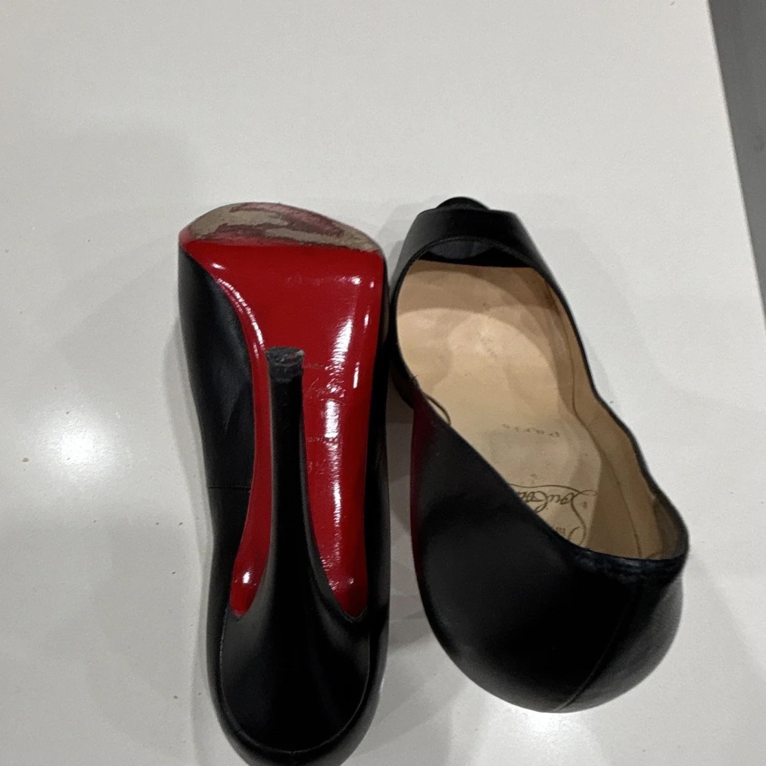 Christian Louboutin 黑色皮革露趾高跟鞋正品 120 毫米 39.5-