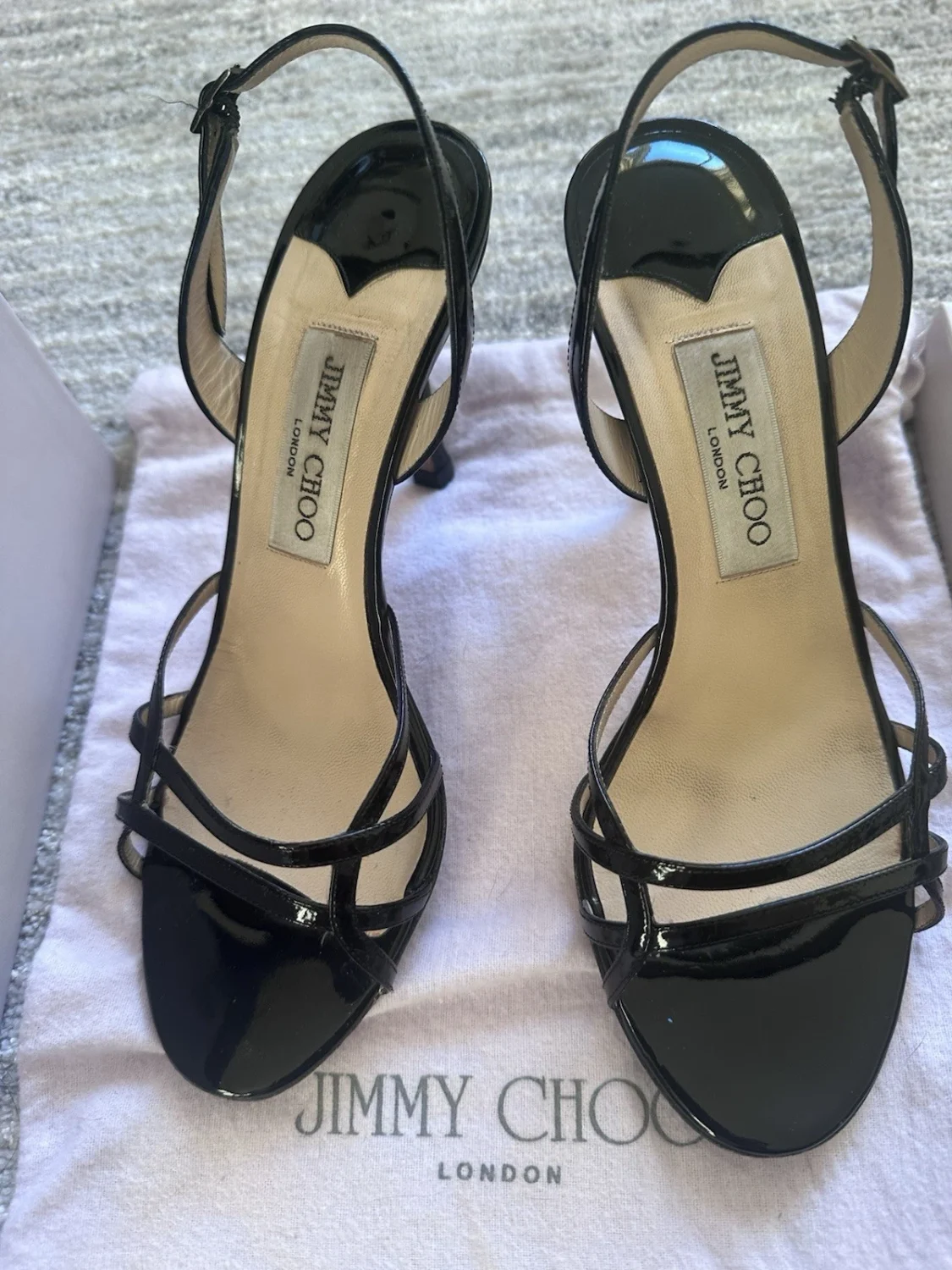 Jimmy Choo 黑色漆皮绑带高跟鞋踝带露趾 US 7.5-