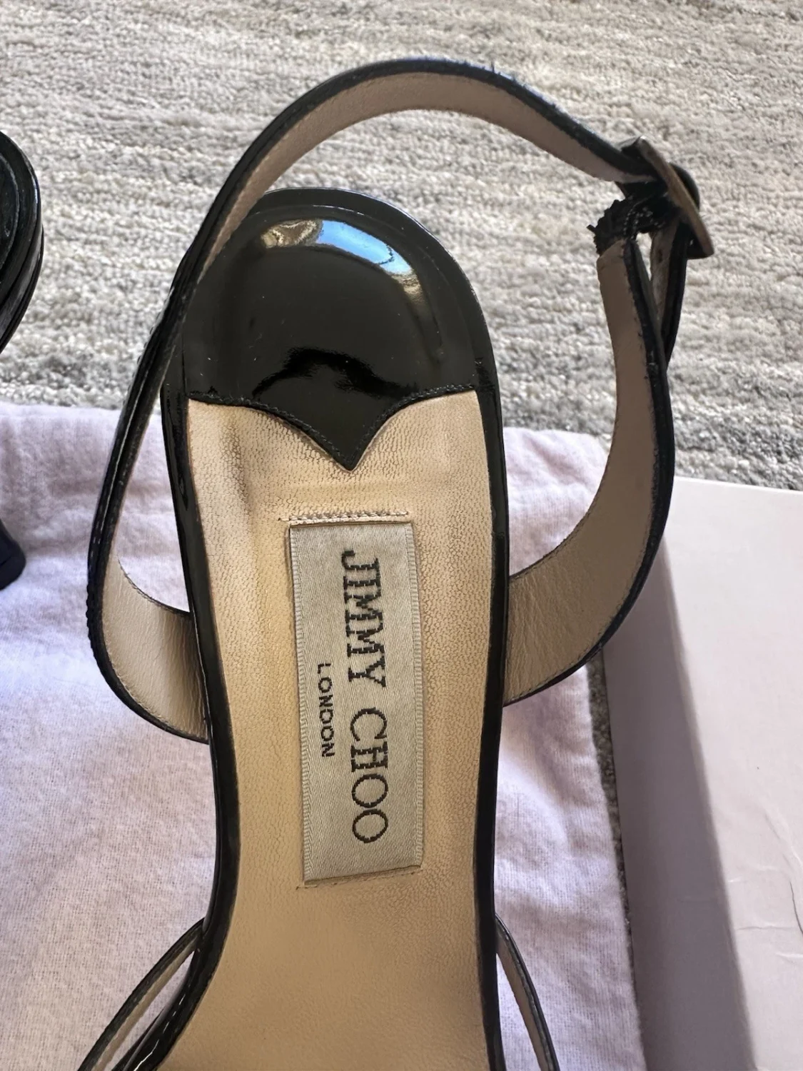 Jimmy Choo 黑色漆皮绑带高跟鞋踝带露趾 US 7.5-