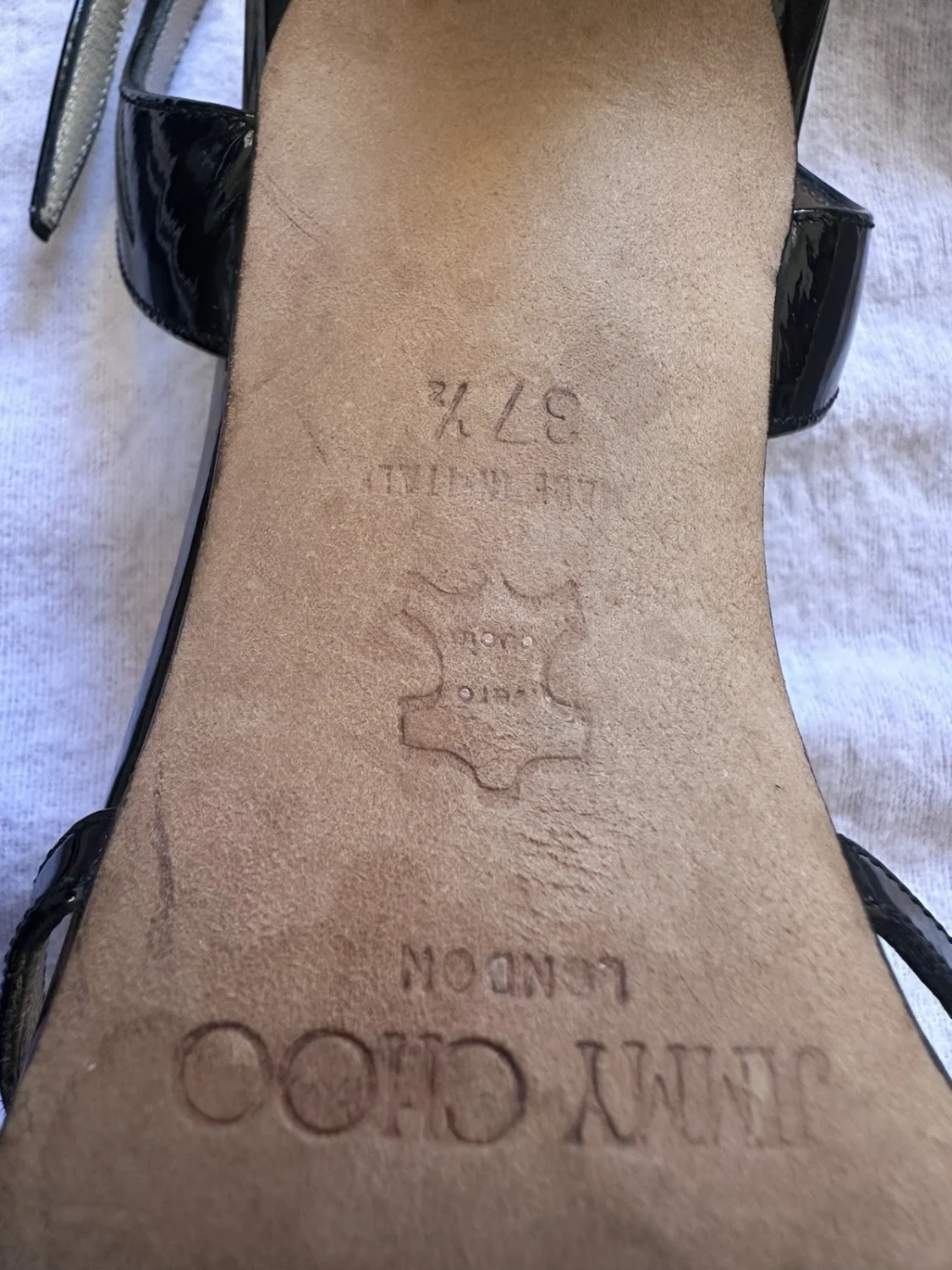 Jimmy Choo 黑色漆皮绑带高跟鞋踝带露趾 US 7.5-