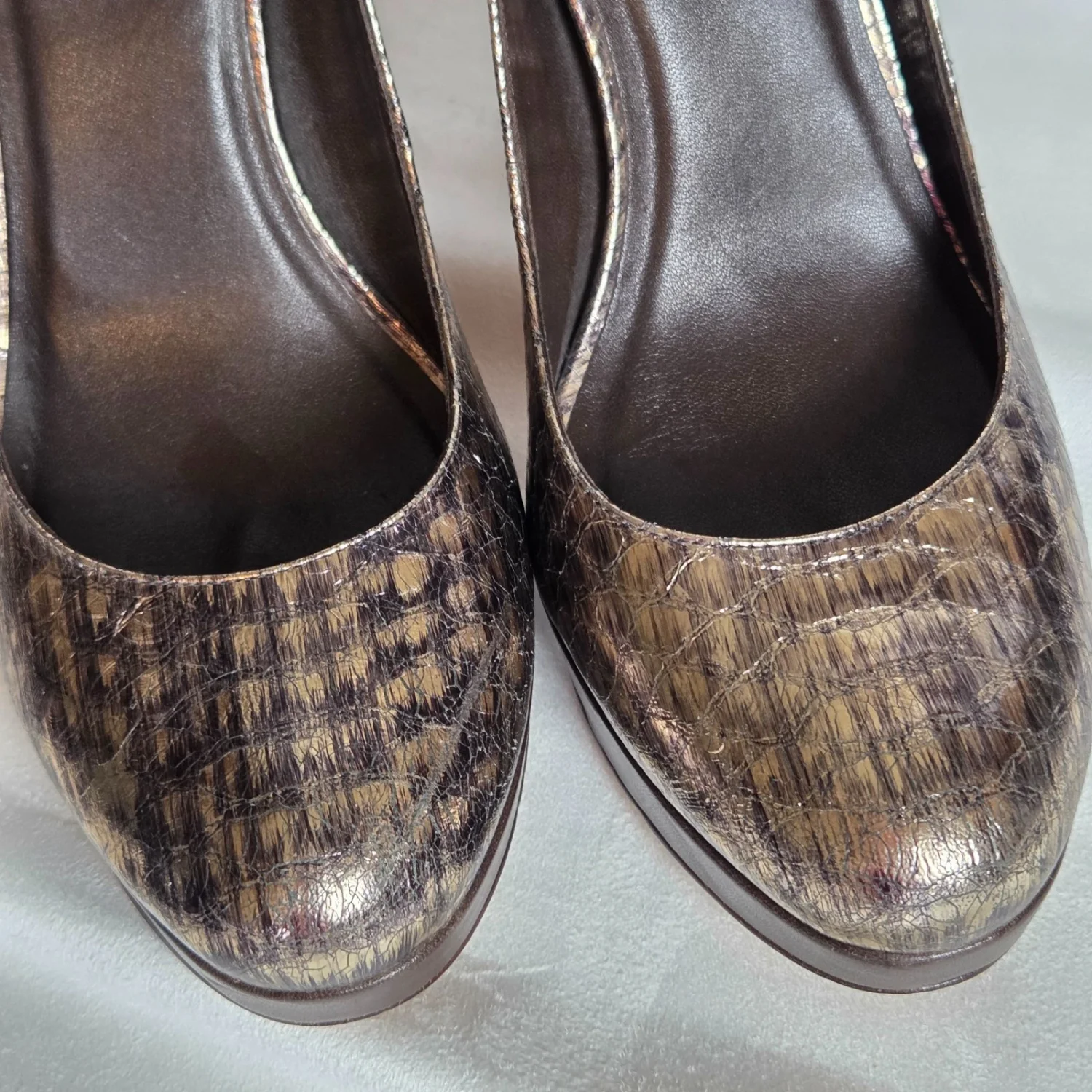 Cole Haan Mary Jane 泵金属蛇皮厚底高跟鞋锡制 9B-