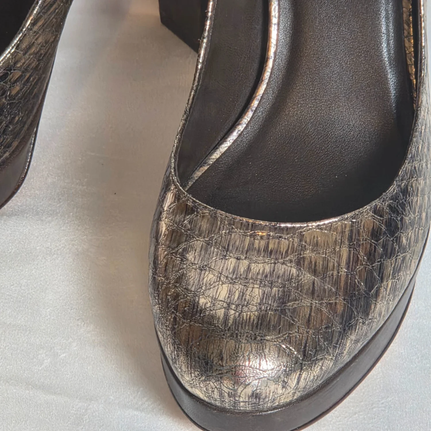 Cole Haan Mary Jane 泵金属蛇皮厚底高跟鞋锡制 9B-