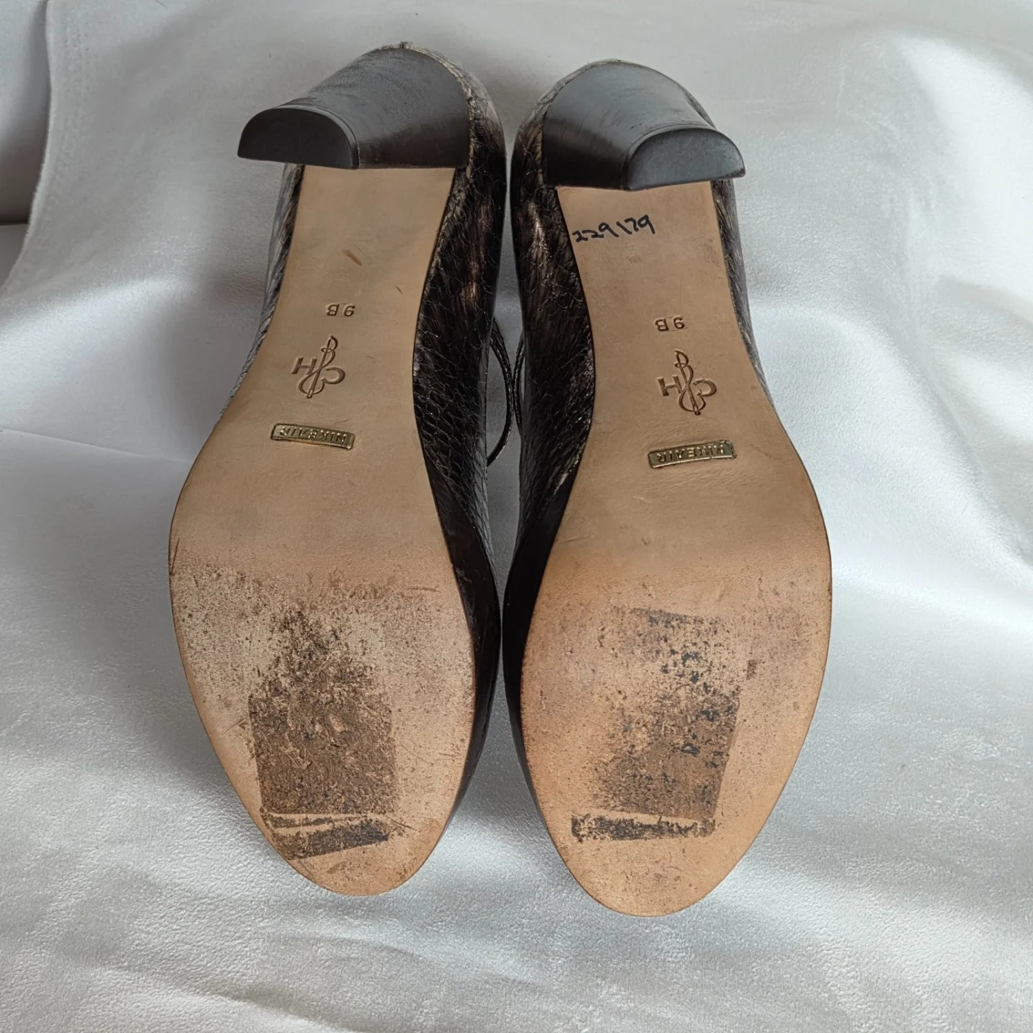 Cole Haan Mary Jane 泵金属蛇皮厚底高跟鞋锡制 9B-