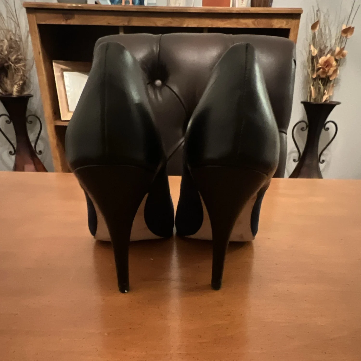 Madewell 海军蓝皮革麂皮绒尖头细高跟鞋女式 8.5 一脚蹬-