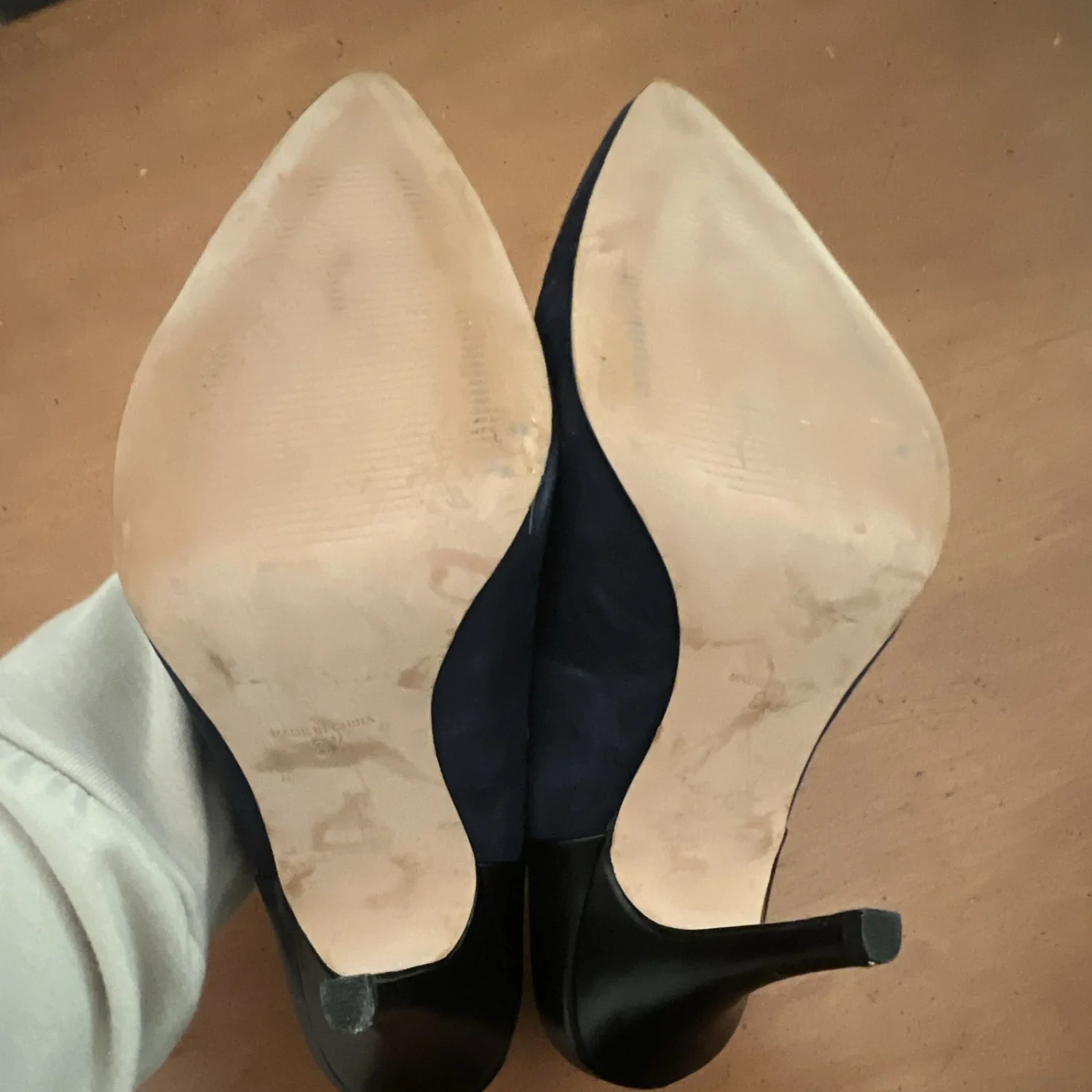 Madewell 海军蓝皮革麂皮绒尖头细高跟鞋女式 8.5 一脚蹬-