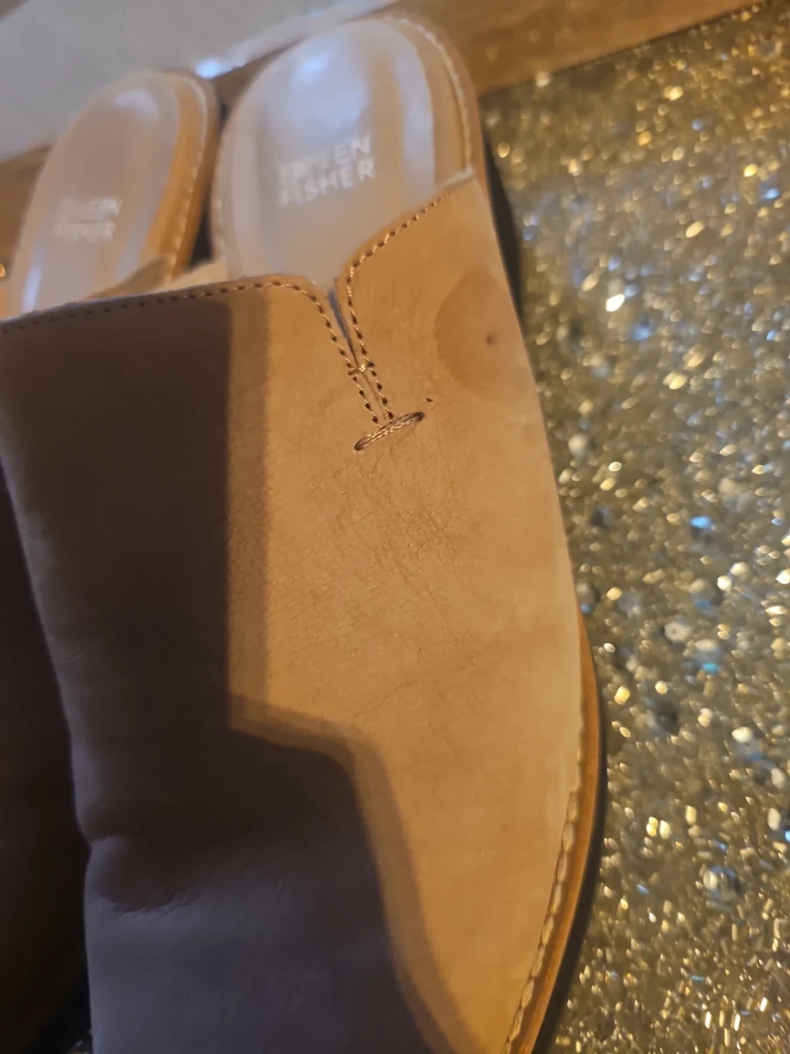EILEEN FISHER Loti Clog 女式 8.5 棕褐色翻滚磨砂皮革楔形骡子拖鞋-