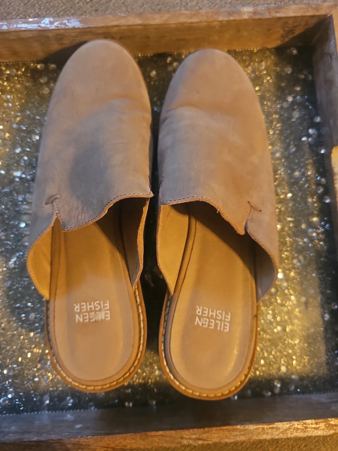 EILEEN FISHER Loti Clog 女式 8.5 棕褐色翻滚磨砂皮革楔形骡子拖鞋-