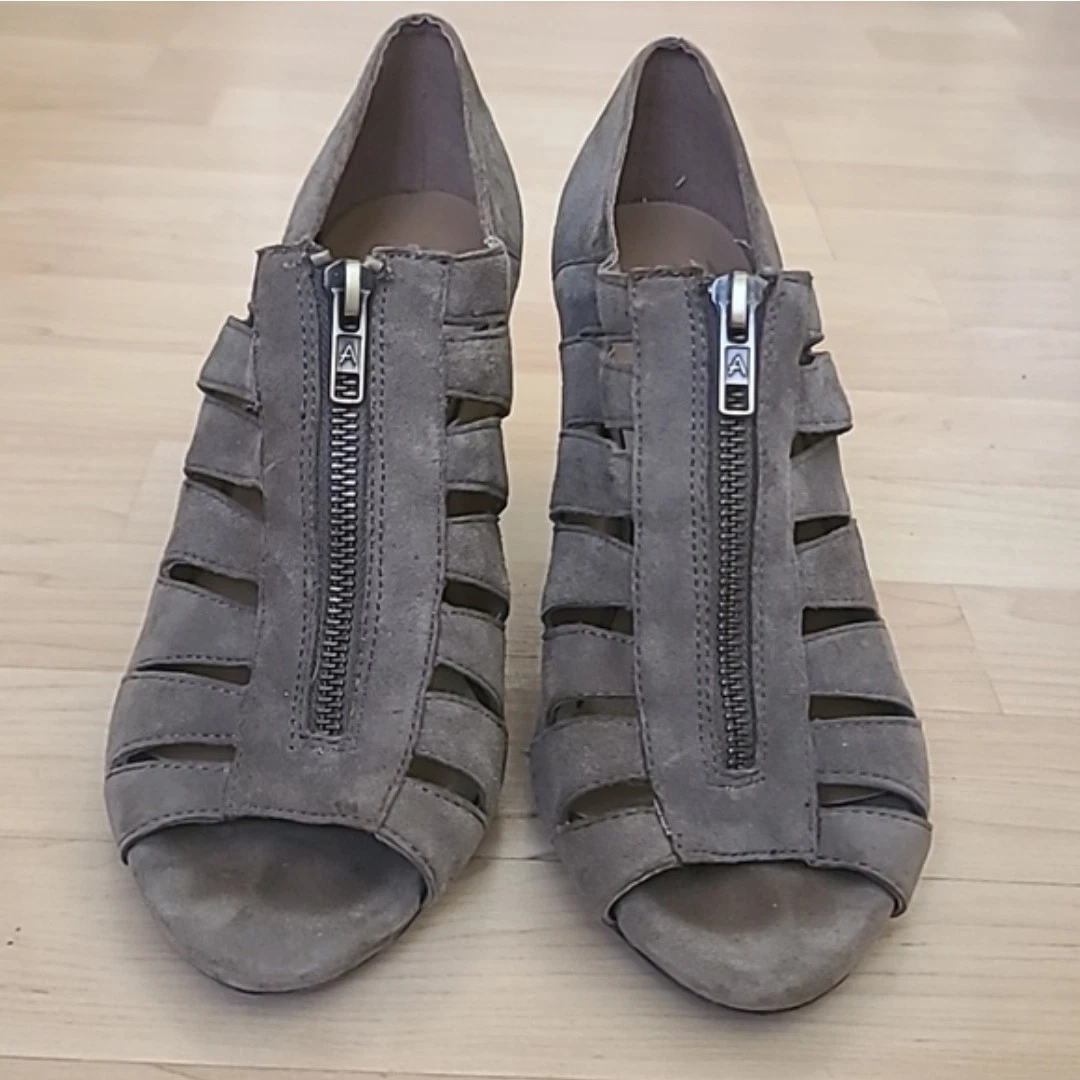 Aerosoles 鞋跟休息 Lambada 灰色灰褐色麂皮绒 Cagey 拉链高跟鞋凉鞋 8.5-