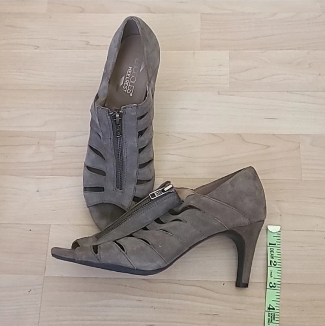 Aerosoles 鞋跟休息 Lambada 灰色灰褐色麂皮绒 Cagey 拉链高跟鞋凉鞋 8.5-