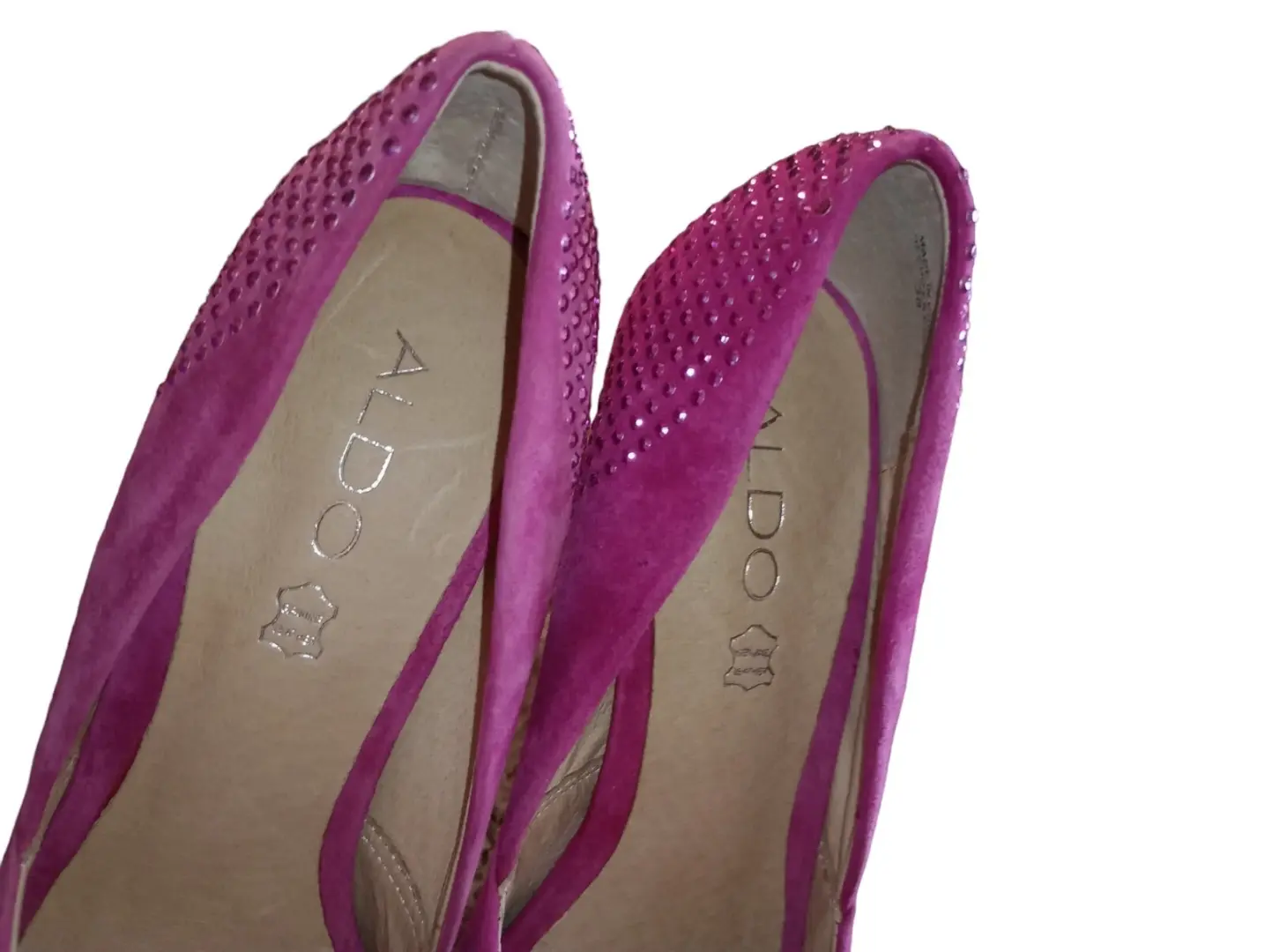 Aldo 热销粉色麂皮绒水钻细高跟鞋 38 码(美国 7.5 码)美丽高跟鞋-