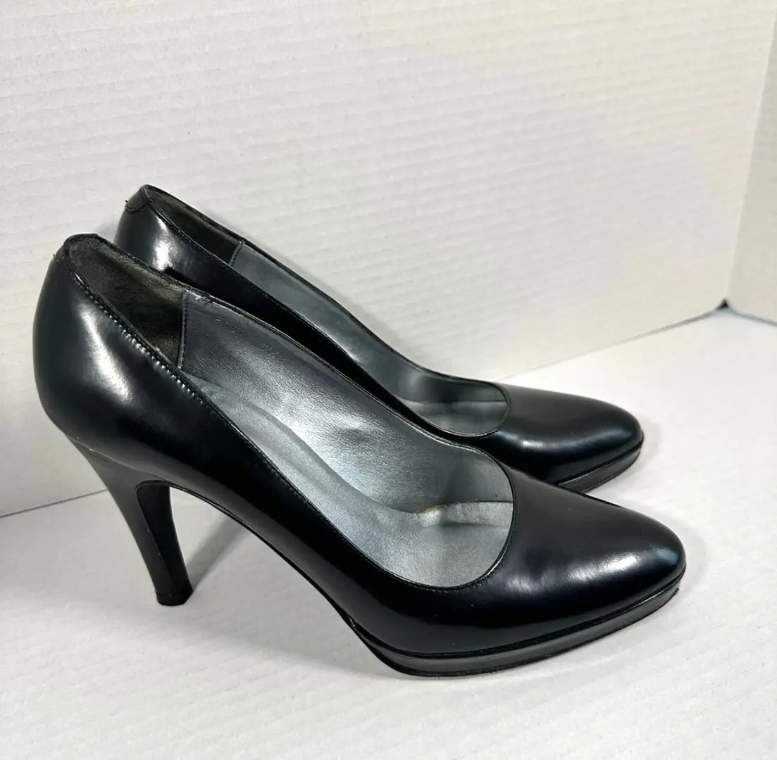 Max De Carlo sz 7.5 B 黑色皮革女式厚底泵 意大利-