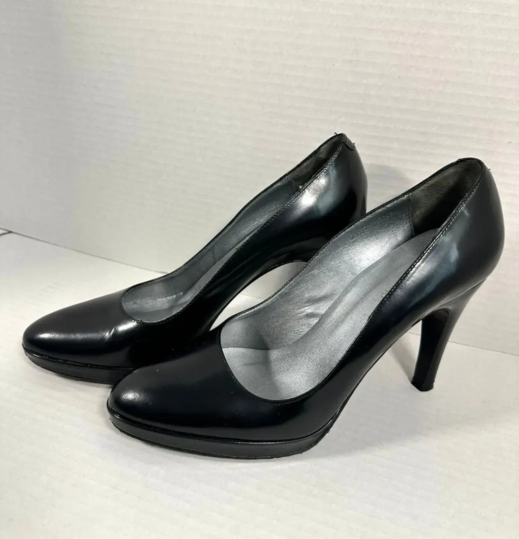 Max De Carlo sz 7.5 B 黑色皮革女式厚底泵 意大利-