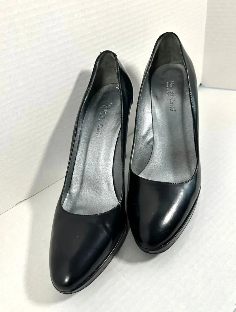 Max De Carlo sz 7.5 B 黑色皮革女式厚底泵 意大利-