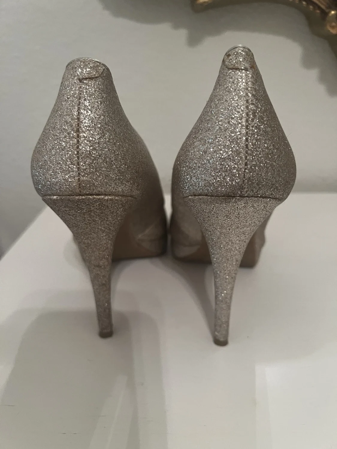 Steve Madden 女式金色闪光露趾细高跟鞋懒人鞋 8.5-
