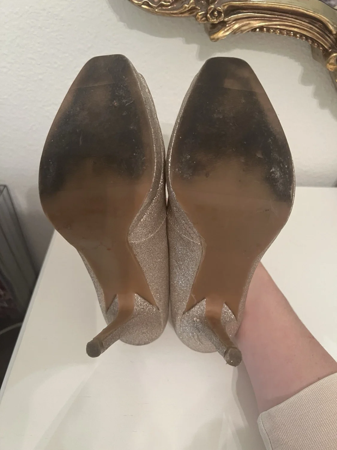 Steve Madden 女式金色闪光露趾细高跟鞋懒人鞋 8.5-