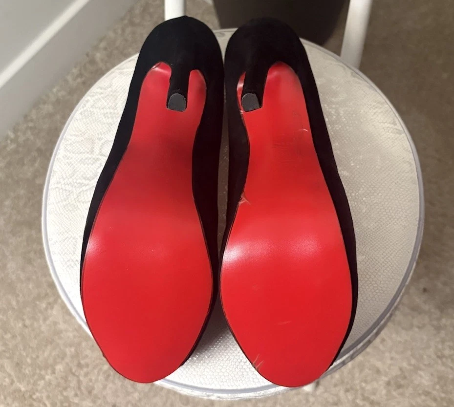 Christian Louboutin 黑色/米色帽头麂皮绒皮革高跟鞋女式 US 9-