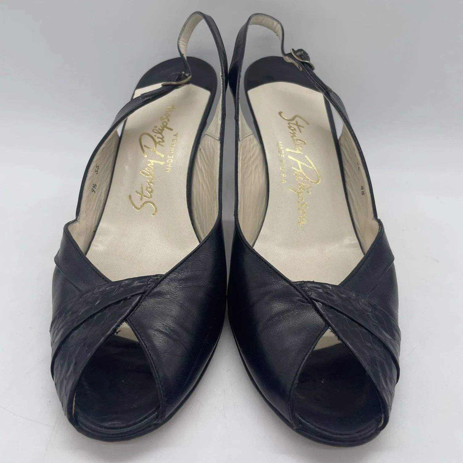 复古 Stanley Phillipson 女式 9.5 SS 高跟鞋黑色皮革露趾美国-