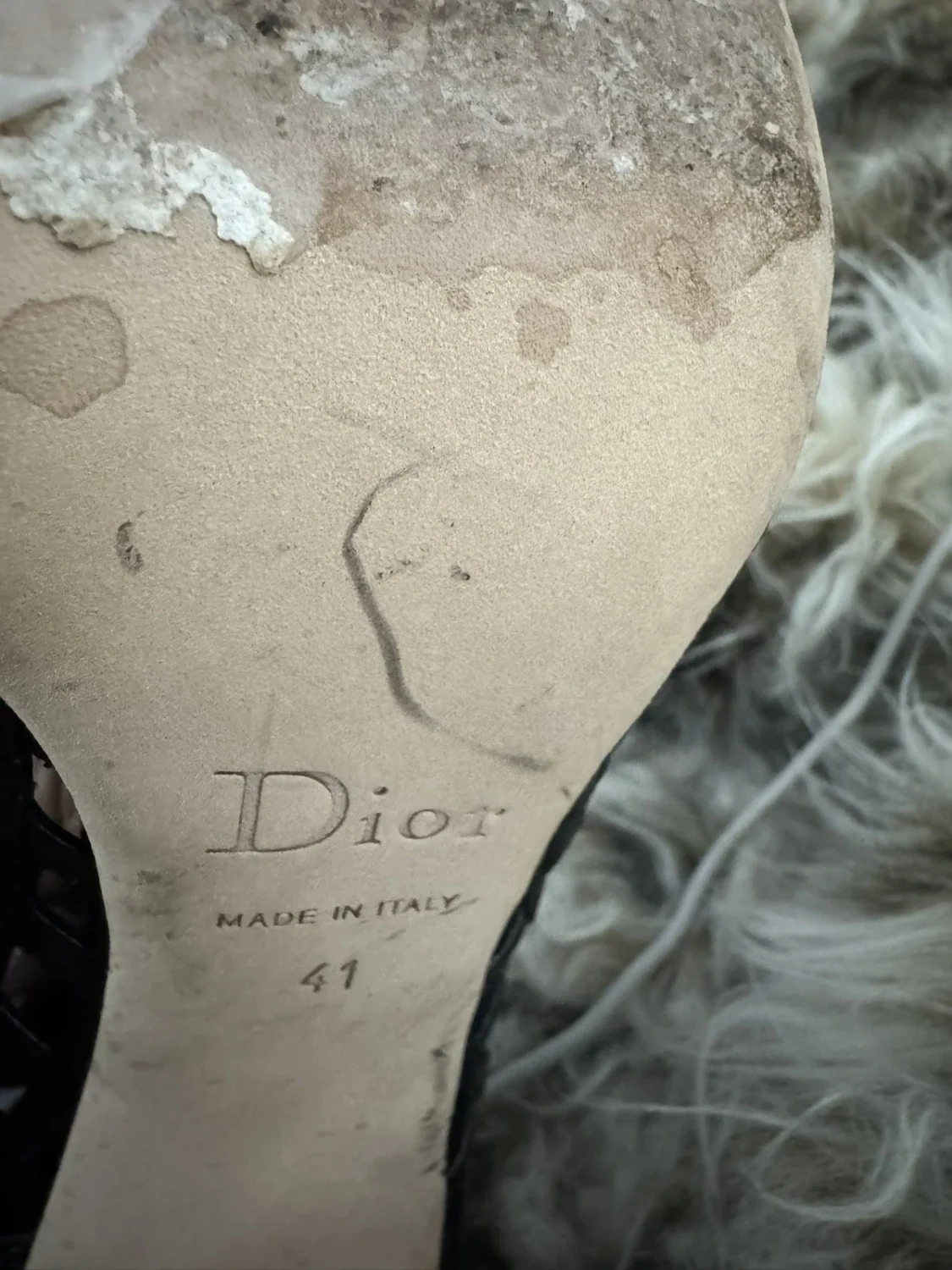 迪奥女式细高跟鞋露趾黑色皮革 41/10 码-