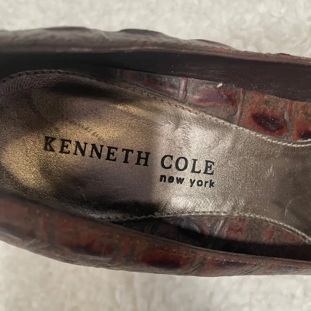 Kenneth Cole 复古 Y2K 泵 Croc N 卷棕色皮革方头蝴蝶结高跟鞋 6-