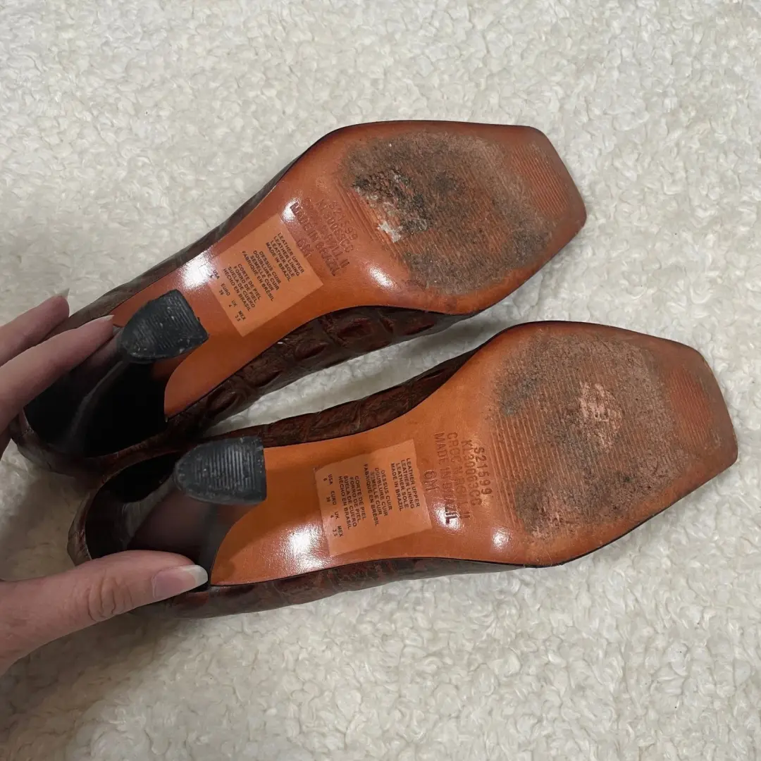 Kenneth Cole 复古 Y2K 泵 Croc N 卷棕色皮革方头蝴蝶结高跟鞋 6-